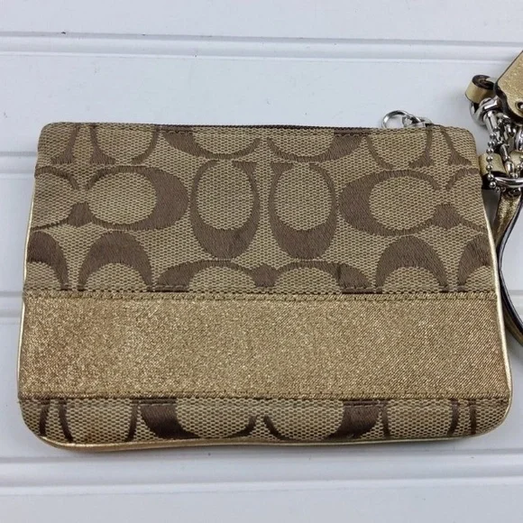 Coach Signature F41637 Gold Khaki Wristlet Pouch Clutch Wallet - Picture 5 of 7
